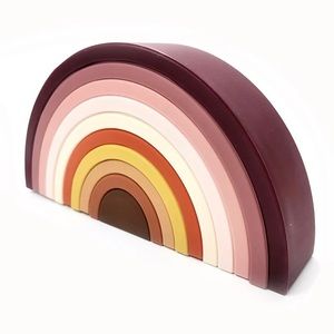 Rainbow 10pc Stacker Toy Silicone Montessori Waldorf Earth Tones Neutral NEW